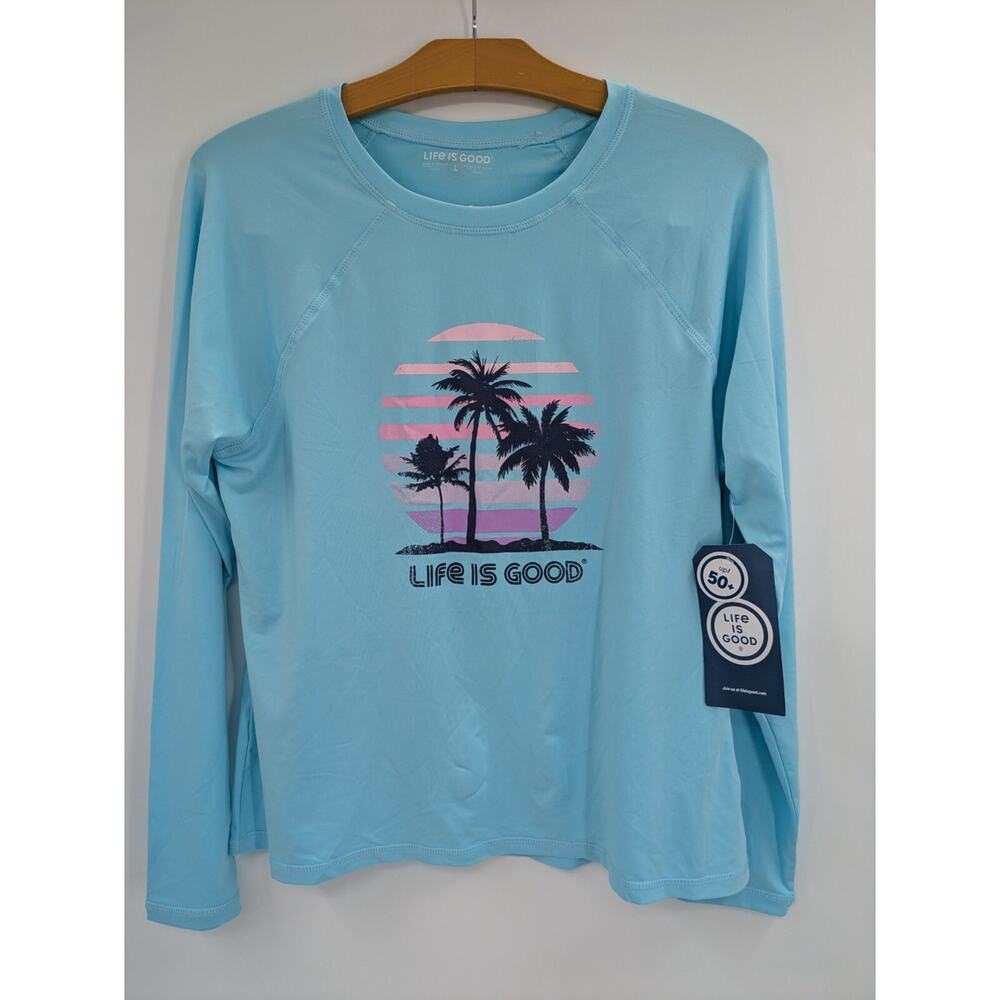 Life is Good Women's Long Sleeve Sunshirt UPF 50+ Palm Tree Design  S, L NEW